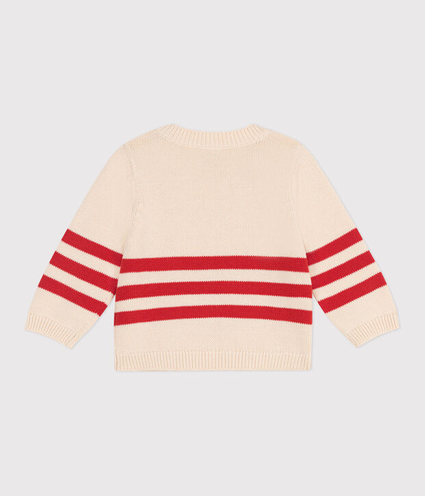 Pull b&eacute;b&eacute; en coton &agrave; rayures plac&eacute;es et badge &agrave; la poitrine rouge/rouge