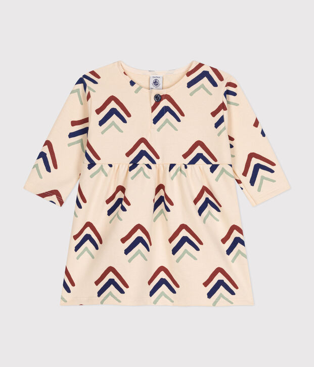 Babyjurk met lange mouwen in molton. ecru/multicouleur