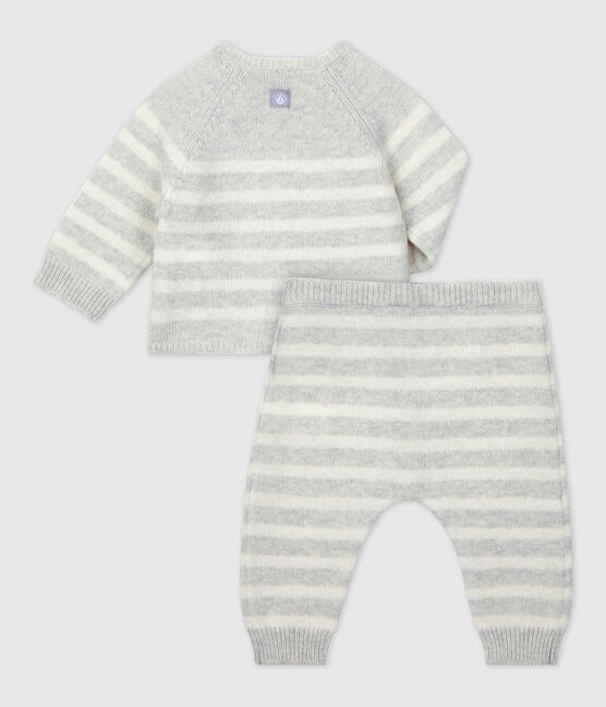 Ensemble 2 pièces rayé en tricot bébé beige MONTELIMAR/gris MARSHMALLOW
