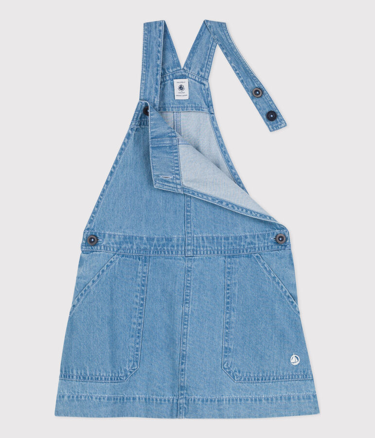 Salopettejurk van licht denim voor meisjes blauw