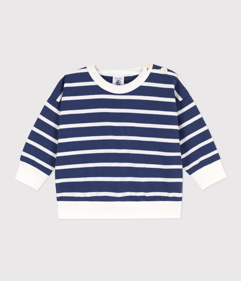 Sweatshirt b&eacute;b&eacute; en molleton ray&eacute; bleu/blanc