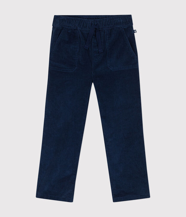 Pantalon droit en velours enfant gar&ccedil;on bleu fonc&eacute;