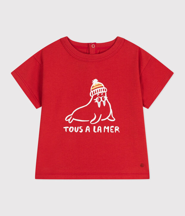 Tee-shirt b&eacute;b&eacute; en coton &agrave; manches courtes uni rouge