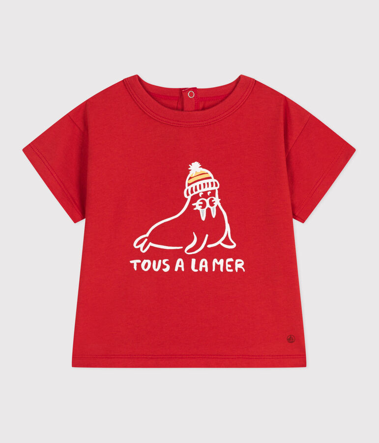 T-shirt b&eacute;b&eacute; en coton &agrave; manches courtes uni rouge