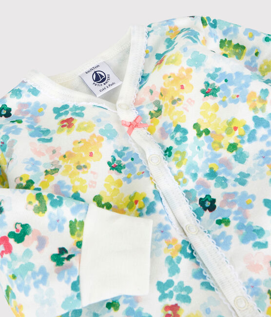 Ensemble nuit à fleurs bébé fille en molleton blanc MARSHMALLOW/blanc MULTICO