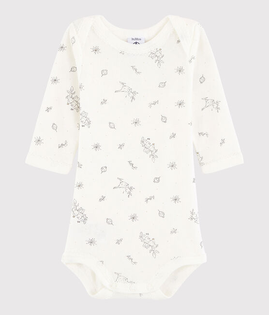 Rompertje lange mouwen babymeisje wit MARSHMALLOW/wit MULTICO
