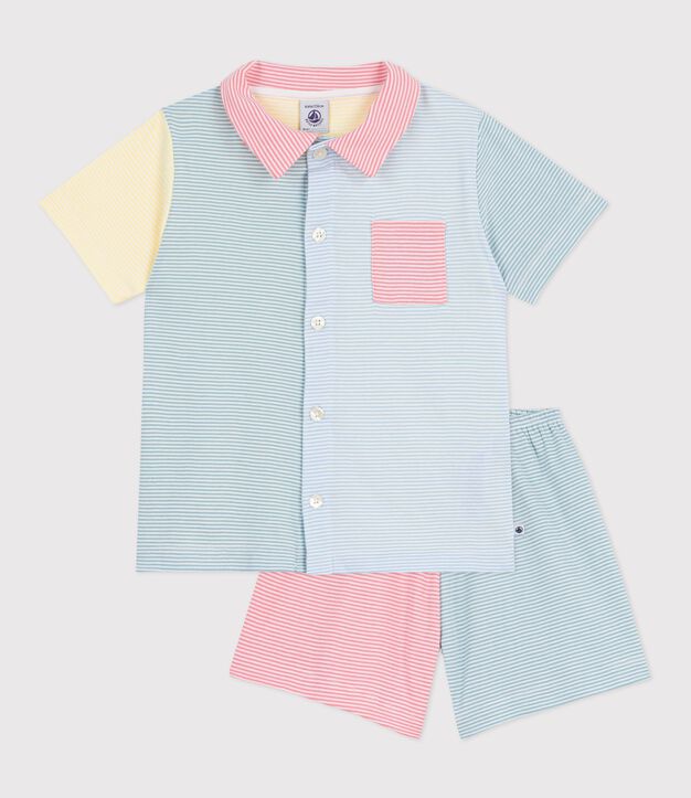 Pyjama short boutonn&eacute; enfant en coton &agrave; rayures blanc/multicouleur