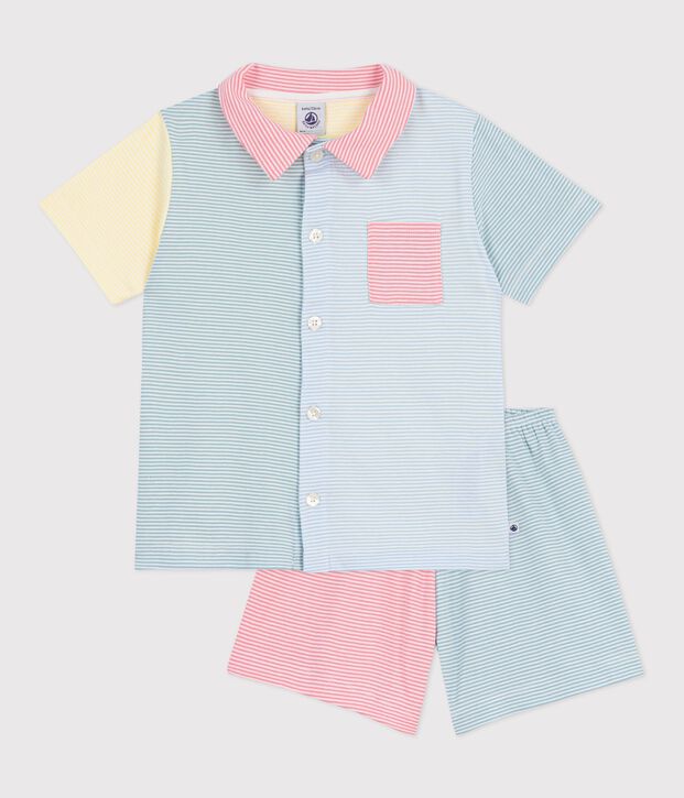 Korte geknoopte pyjama van katoen met streepjes wit/multicouleur