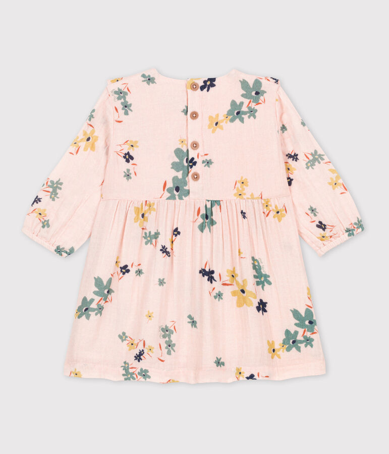 Robe manches longues b&eacute;b&eacute; en gaze de coton imprim&eacute;e rose/multicouleur
