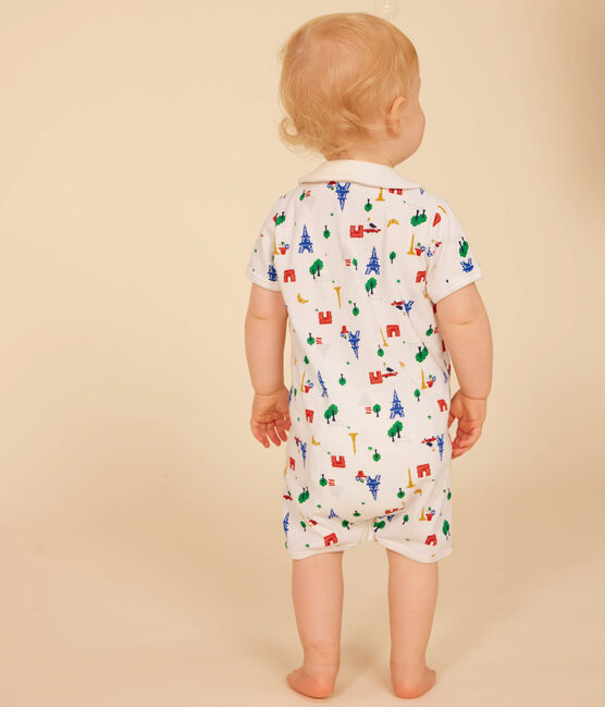 Kort kruippakje van katoen voor baby's wit MARSHMALLOW/wit MULTICO