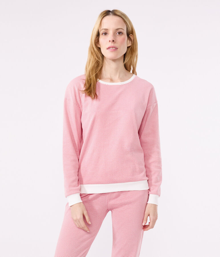Pyjama femme en coton &agrave; rayures rose ROSEWOOD/ MARSHMALLOW