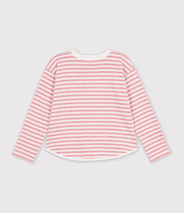 Katoenen T-shirt met lange mouwen en strepen voor kinderen roze/ecru