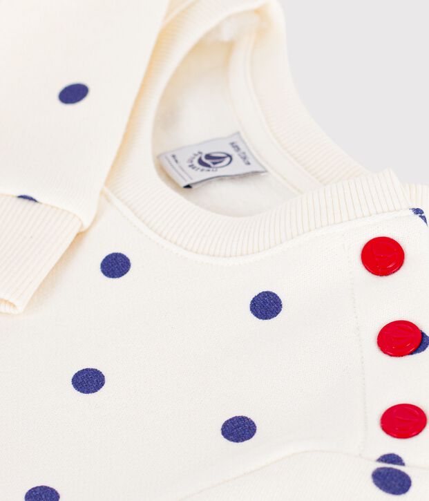 Katoenen kinderjurk met lange mouwen en stippenprint blauw/blauw