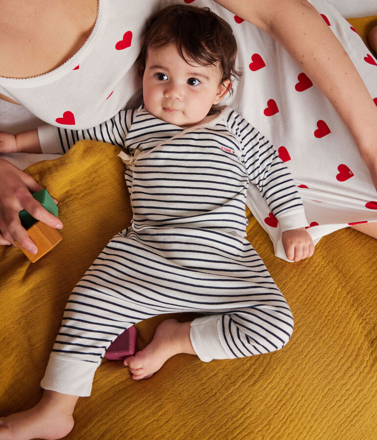 Ensemble 3 pi&egrave;ces ray&eacute; en coton b&eacute;b&eacute; blanc/bleu