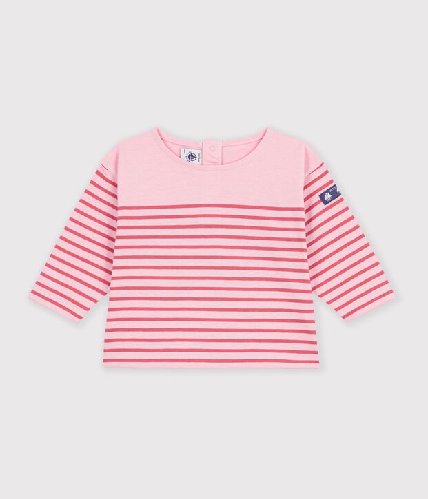 Gestreept T-shirt met lange mouwen in katoen voor baby's roze/roze