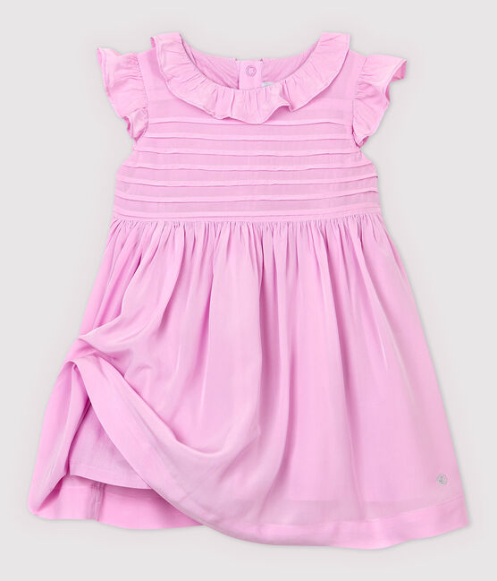 Robe manches courtes en crêpe bébé fille rose BOHEME