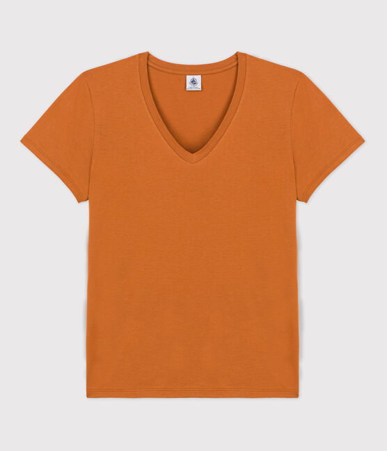 DE STRAIGHT-FIT, T-shirt voor dames met V-hals in biokatoen bruin ECUREUIL