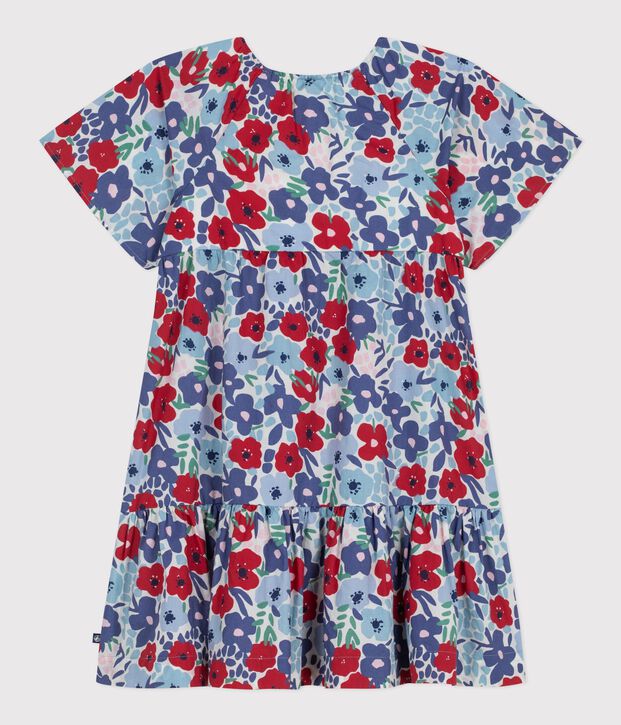 Katoenen kinderjurk met korte mouwen en bloemenprint wit/multicouleur