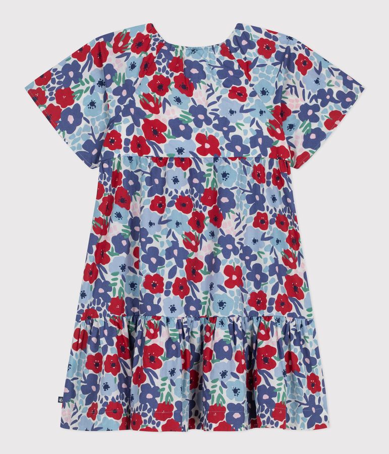 Katoenen kinderjurk met korte mouwen en bloemenprint wit/multicouleur