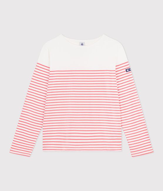 Gestreept katoenen marineshirt voor dames roze MARSHMALLOW/ FLAMAND