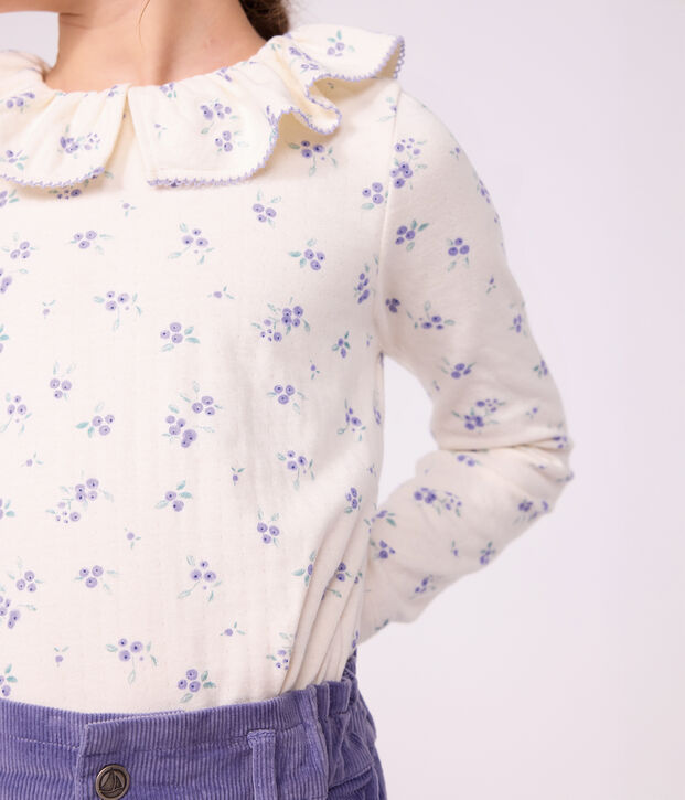 T-shirt met kraagje, lange mouwen en bloemenprint voor kinderen ecru/multicouleur
