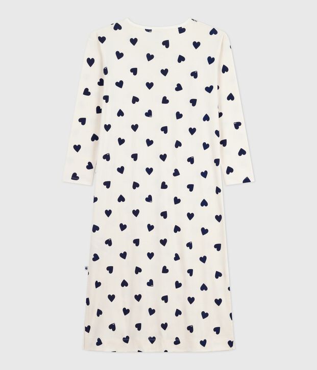 Chemise de nuit femme en coton imprim&eacute; c&oelig;ur bleu/bleu