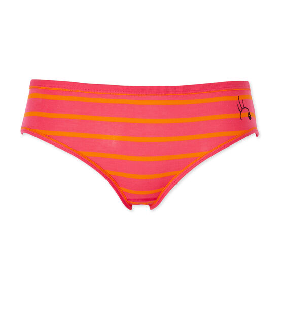 Gestreepte damesslip in origineel geribd katoen roze GEISHA/oranje FEU
