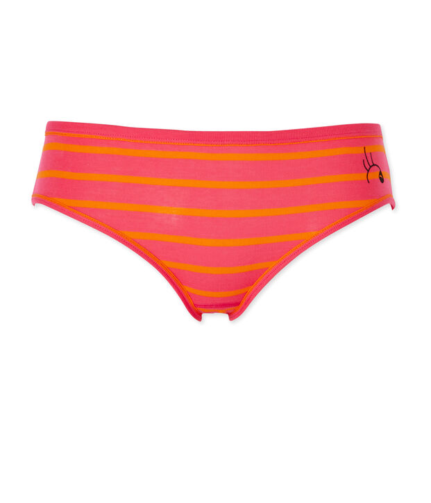 Gestreepte damesslip in origineel geribd katoen roze/oranje