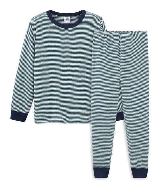 Pyjama petit garçon en côte vert PINEDE/blanc MARSHMALLOW
