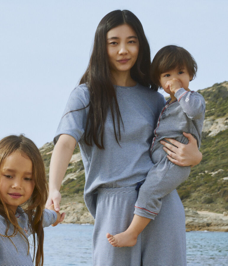 Dors-bien sans pieds &agrave; rayures b&eacute;b&eacute; en coton bleu/blanc