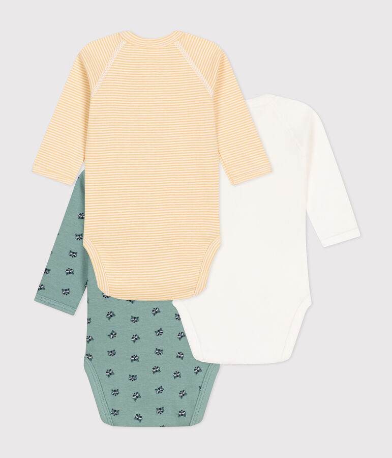 Lot de 3 bodies crois&eacute;s manches longues en coton b&eacute;b&eacute; multicouleur