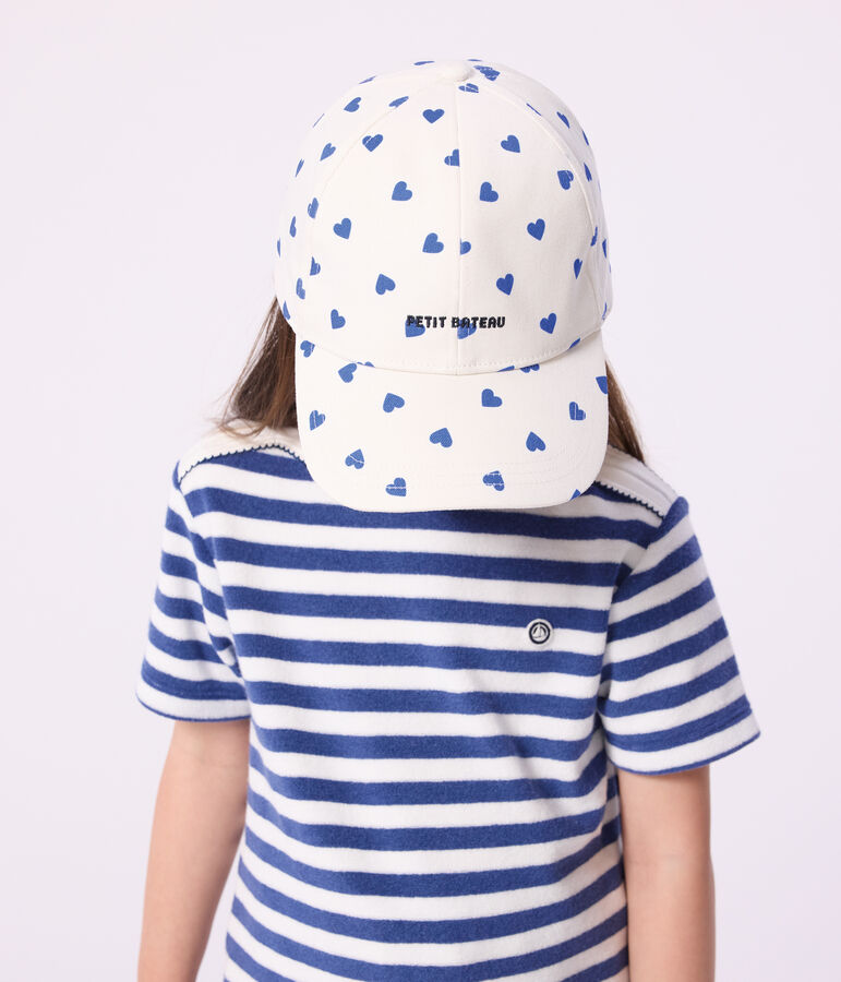 Casquette enfant en serge imprim&eacute; c&oelig;urs blanc/bleu