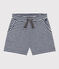 Gestreepte short van gevlamde jerseystof voor meisjes blauw MEDIEVAL/wit MARSHMALLOW