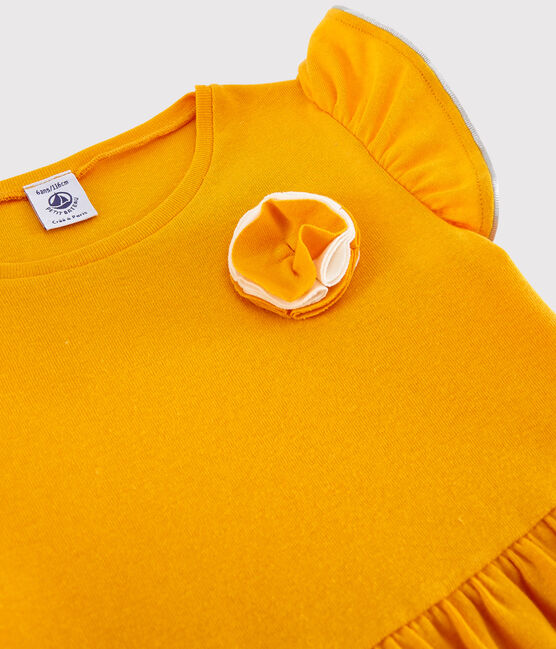 Robe manches courtes en coton et lin enfant fille jaune TEHONI