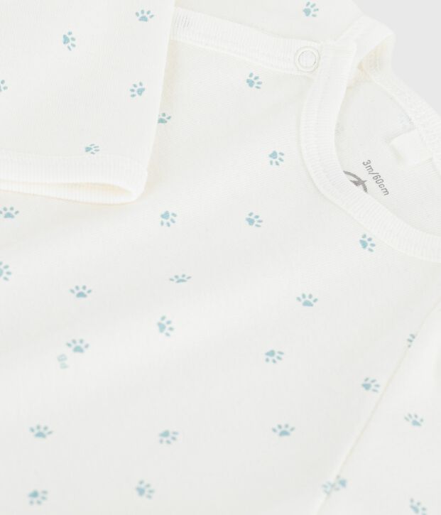 Katoenen babypyjama met print wit/blauw