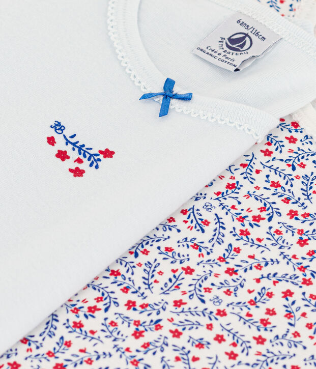 Set van 2 T-shirts met bloemen en korte mouwen voor meisjes in katoen multicouleur