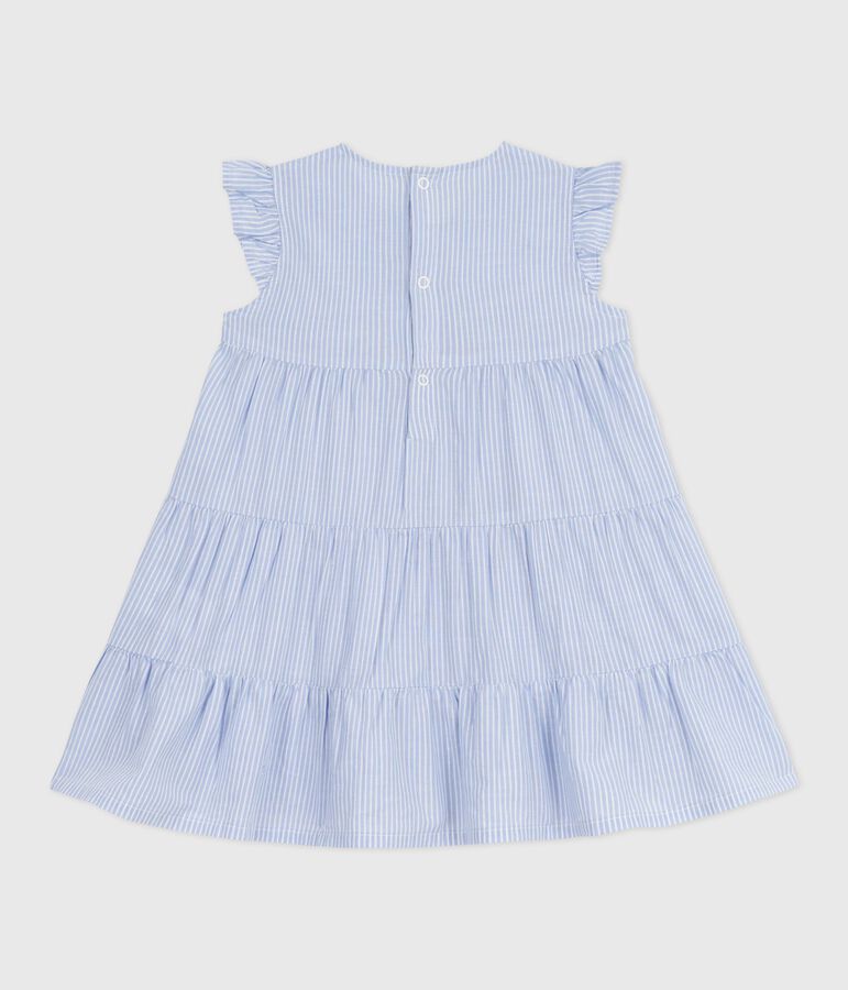 Mouwloze poplin jurk met strepen voor baby's BLEU/ MULTICO