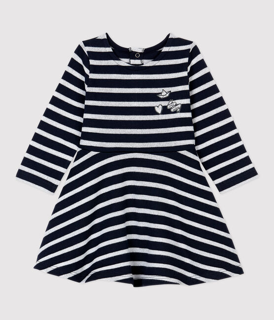 Robe en molleton bébé. bleu SMOKING/ MARSHMALLOW ARGENT BRILLANT