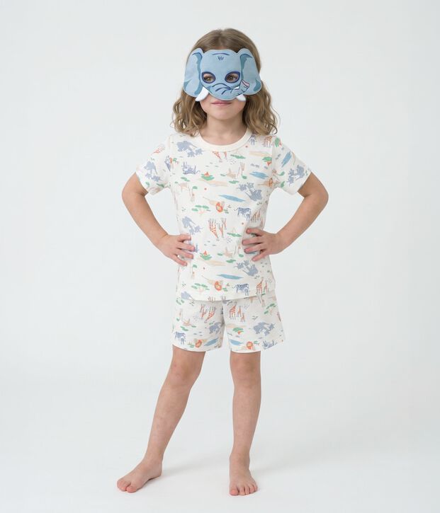 Korte katoenen verkleedpyjama met savanneprint voor kinderen wit/multicouleur