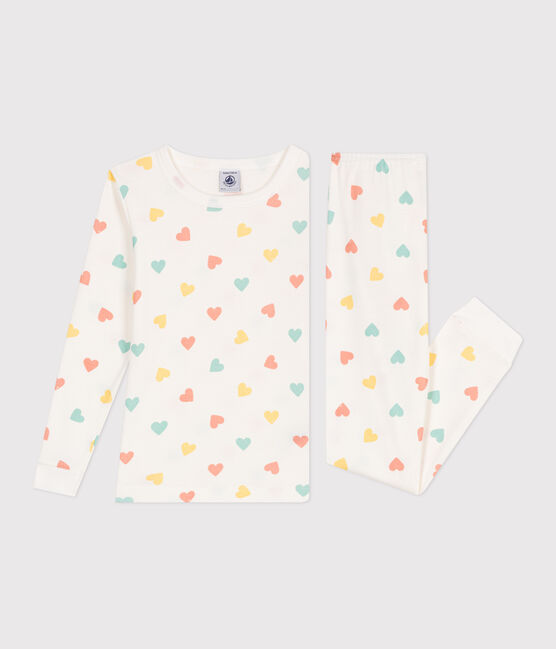 Pyjama très ajusté enfant en coton imprimé blanc MARSHMALLOW/blanc MULTICO