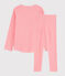 Gestreepte milleraie katoenen pyjama voor meisjes roze PEACHY/wit MARSHMALLOW