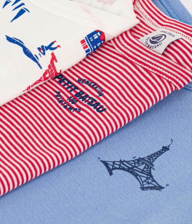 Lot de 3 tee-shirts manches courtes Paris en coton petit gar&ccedil;on multicouleur