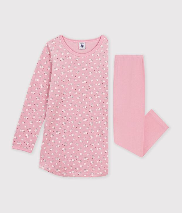 Chemise de nuit et legging enfant en velours &agrave; fleurs rose/multicouleur