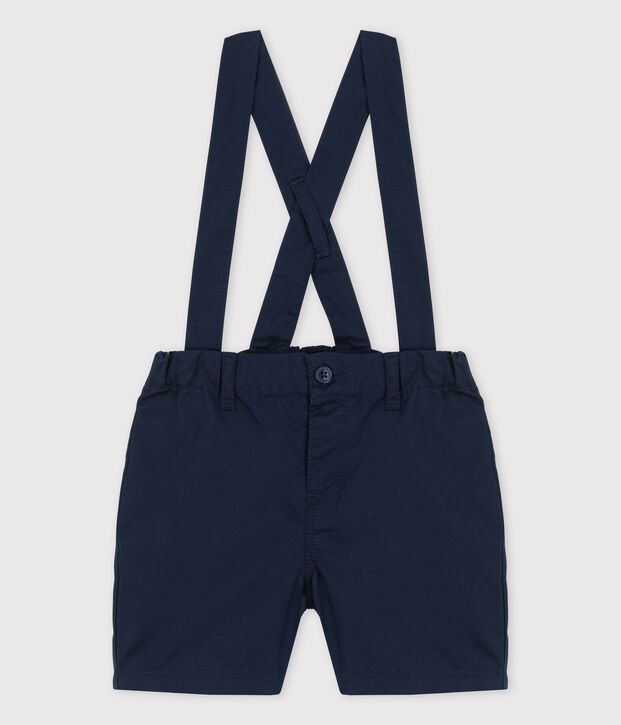 Short &agrave; bretelles en serge craquante b&eacute;b&eacute; bleu marine