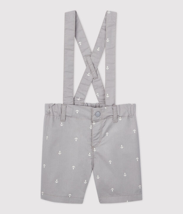 Short &agrave; bretelles en serge craquante b&eacute;b&eacute; gar&ccedil;on gris/blanc