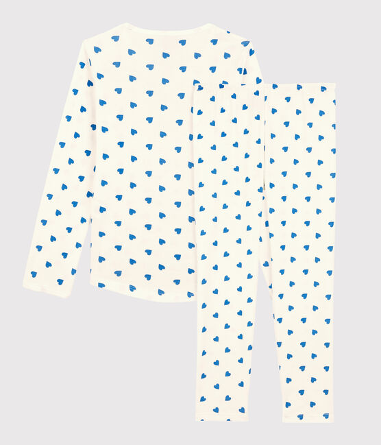 Meisjespyjama met print van blauwe hartjes in katoen wit MARSHMALLOW/blauw BRASIER