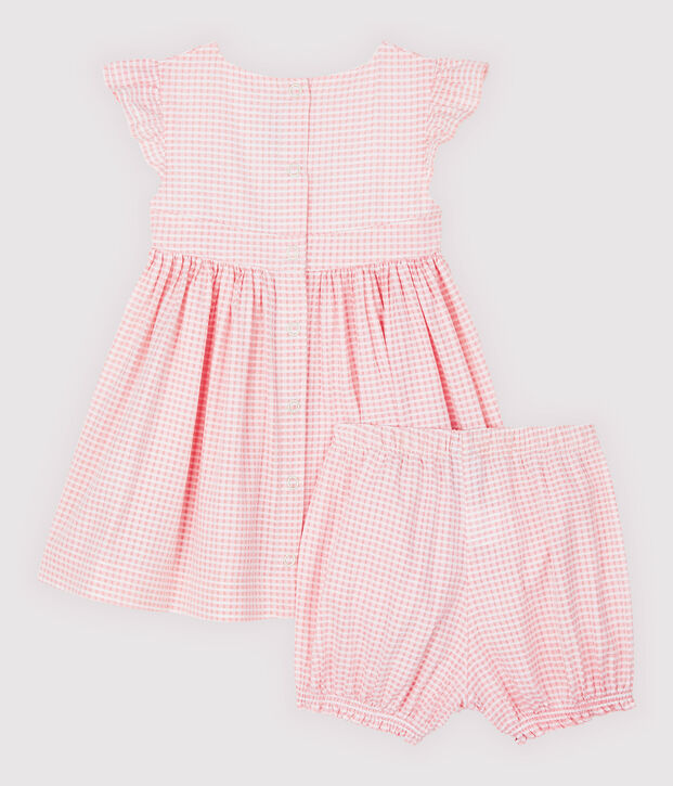 Robe et bloomer b&eacute;b&eacute; fille. rose/blanc
