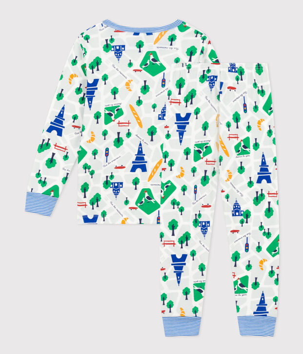 Pyjama imprim&eacute; motif Paris en coton enfant blanc/multicouleur