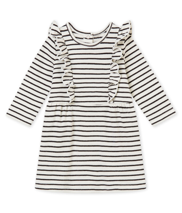 Marinegestreepte jurk voor babymeisjes wit MARSHMALLOW/zwart CITY