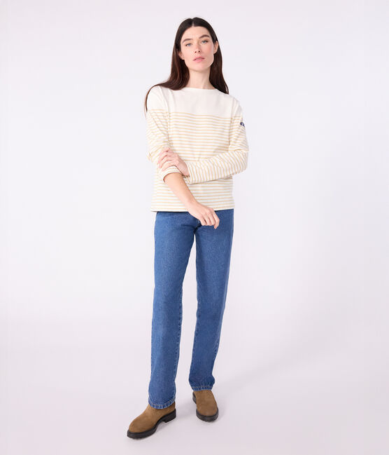 Katoenen sweatshirt met marinestrepen voor dames beige MILK/ CAJOU